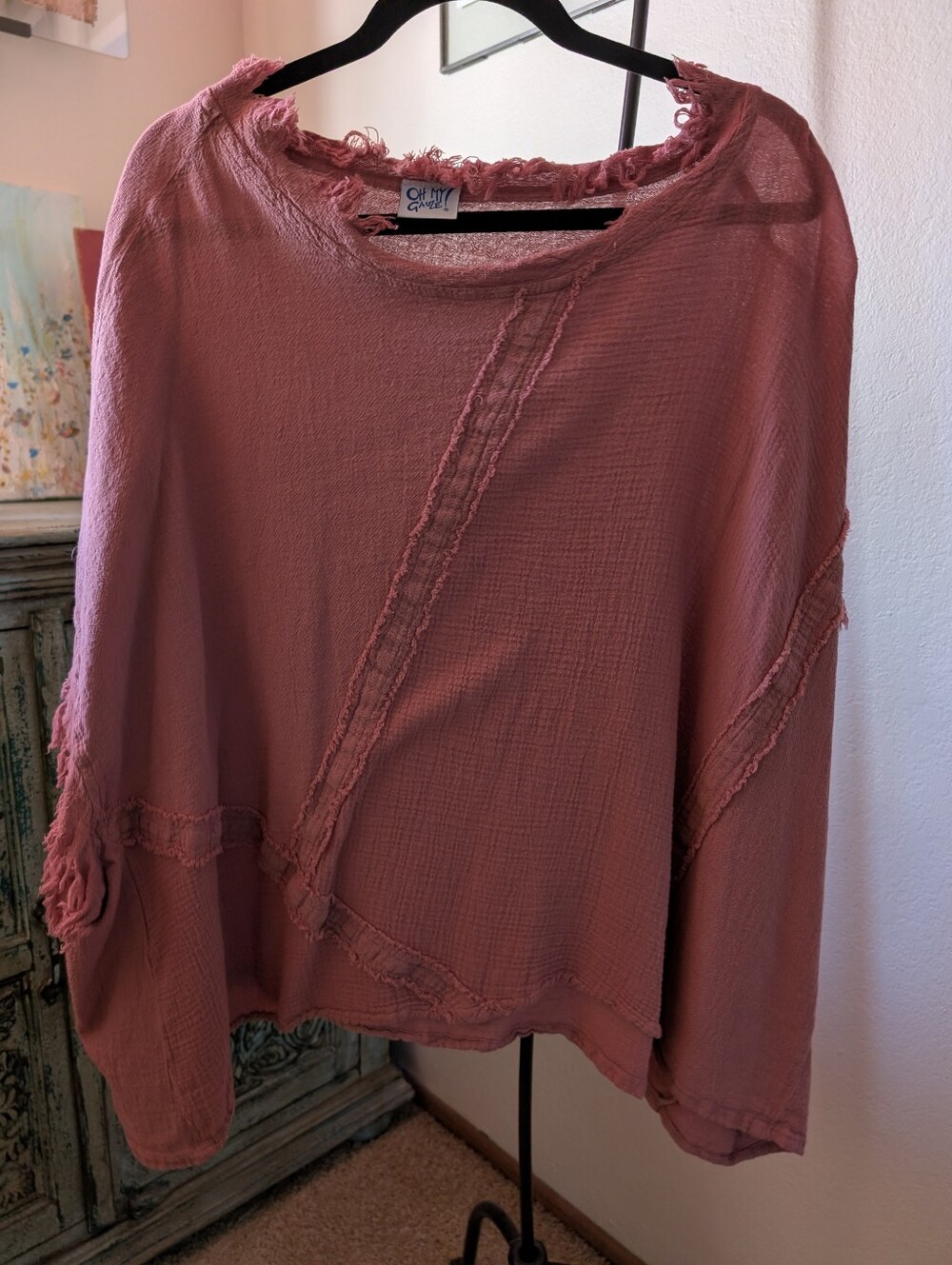 Oh My Gauze Cotton Gauze Pullover Blouse Size O/S, Dusted Rose Color